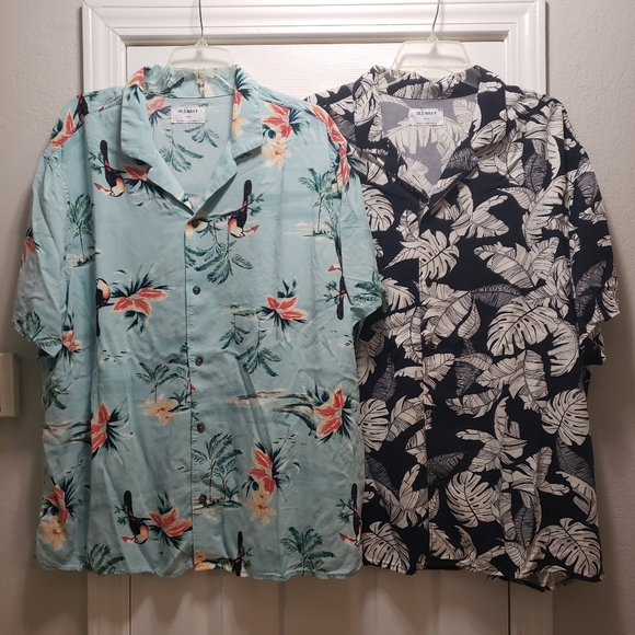 Two Old Navy Hawaiian Shirts Size XXL Floral 100% Rayon Soft Beach Wear - Picture 2 of 10